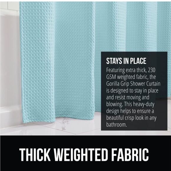 Gorilla Grip Waffle Shower Curtain, Thick Weighted Fabric, 72x78, Wrinkl… - Picture 4 of 8